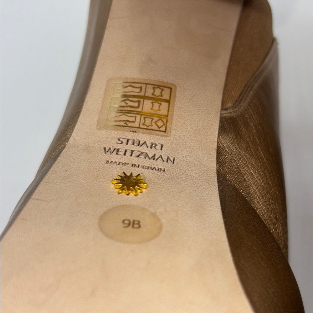 Stuart Weitzman Metallic Gold Mules SKYHIGH 145 Platform Slide Sandal Size 9 - Picture 12 of 13